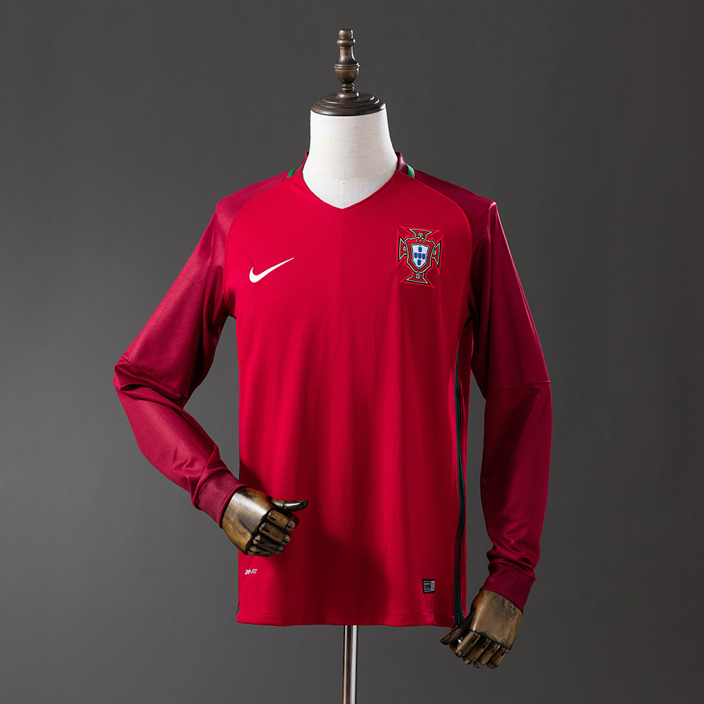 Portugal 2016 Home Long Sleeve Retro Jersey – Vintage Replica Football Soccer Shirt – S–XXL
