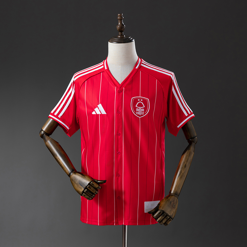 Nottingham Forest 25/26 US Pack Full-Button Baseball Jersey – Red – S–XXL