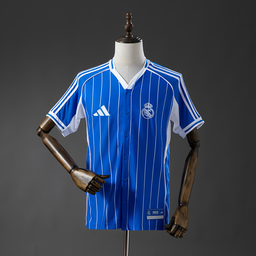 Real Madrid 25/26 US Pack Full-Button Baseball Jersey – Replica Football Baseball Shirt – S–4XL